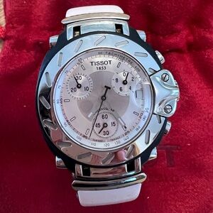 Tissot T Race watch with light pink silicone strap